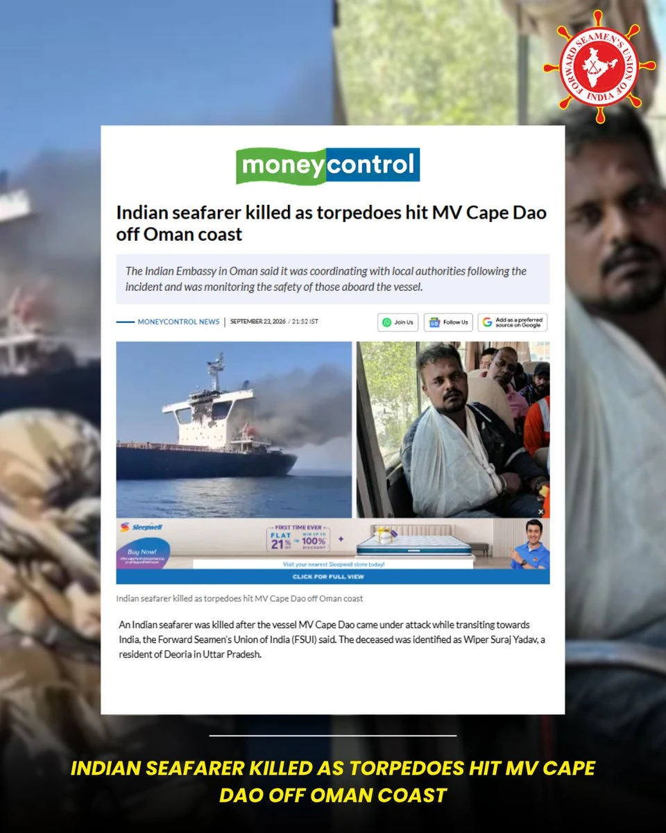 Indian Seafarer Killed in Torpedo Strike Near Oman Coast
