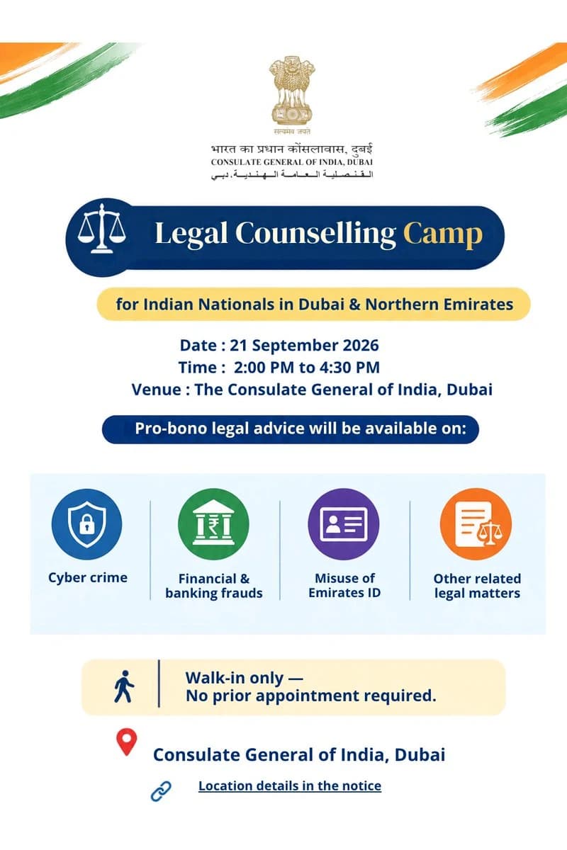 Free Legal Aid for Indian Expats: Dubai Consulate to Host Special Counseling Camp