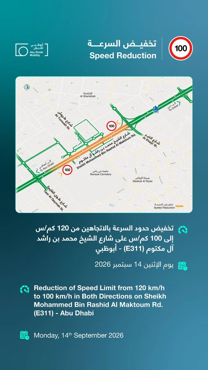 Abu Dhabi Slashes E311 Speed Limit To 100 km/h Starting September 14